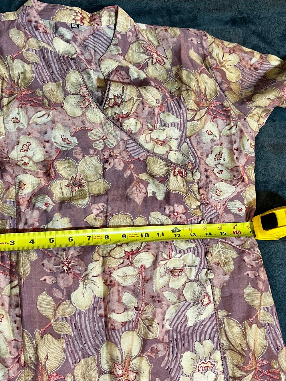 Ethnic Wms Cotton Muslin Floral Lilac Boho Sequin Wrap Side‎ Slits Midi Kaftan L - Picture 10 of 14